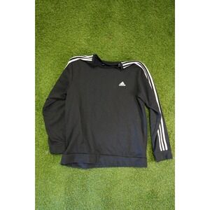 Adidas Sweatshirt Men XL Black 3 Stripes Fleece Lined Logo Crew‎ Neck Pullover
